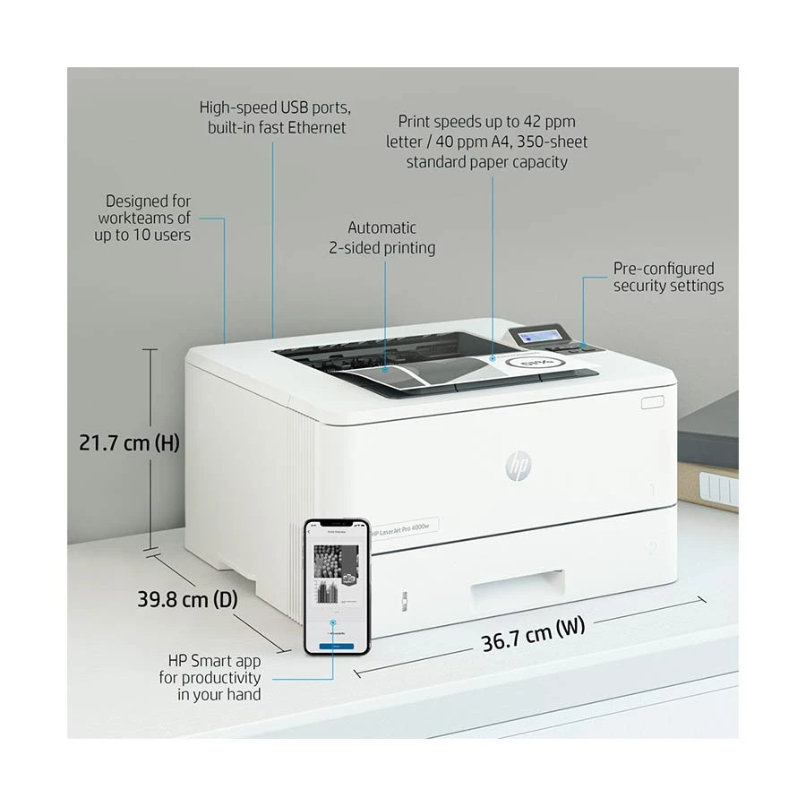 HP LaserJet Pro 4003DW Document Printer specifications