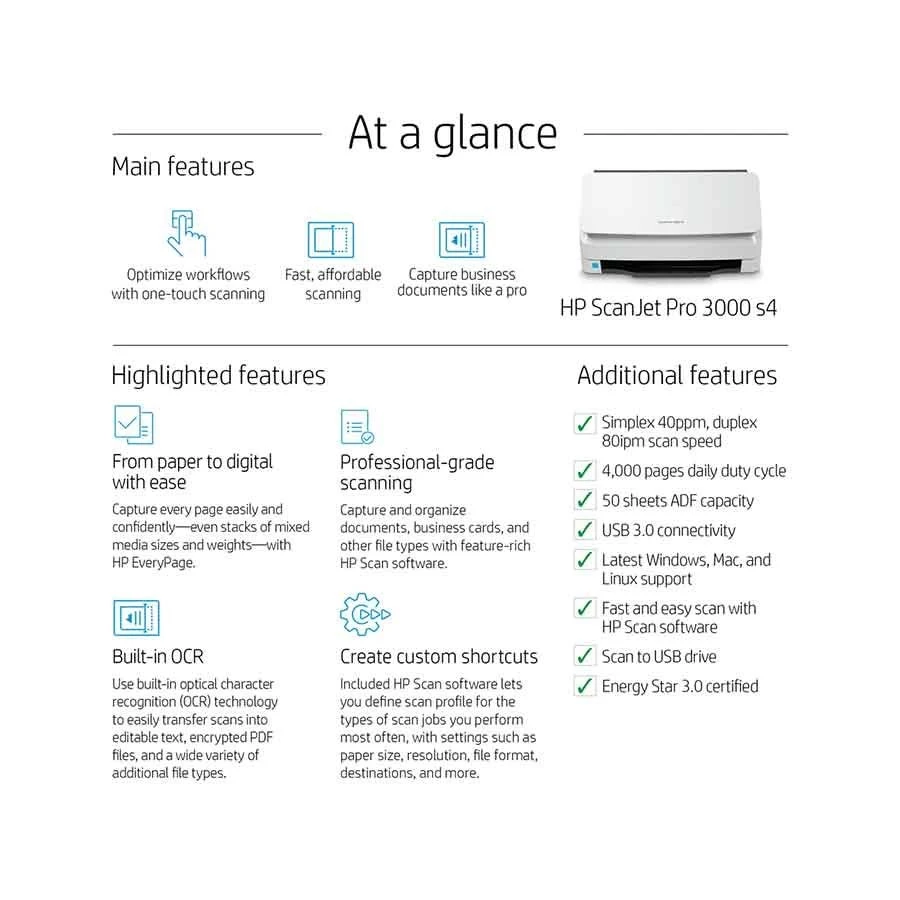 HP ScanJet Pro 3000 s4 Scanner specifications